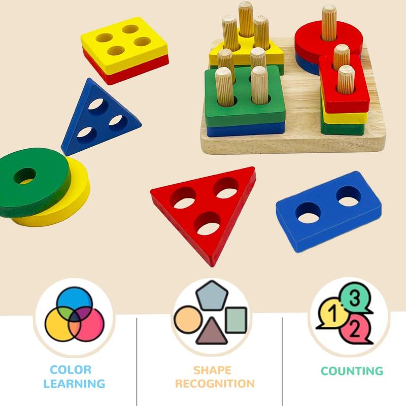 Wooden Sorting & Stacking Toys, Montessori Toys for 3 4 5 Years Old Toddlers, Color Recognition Stacker Shape Sorter Puzzles, Gift for Baby Boys Girls…