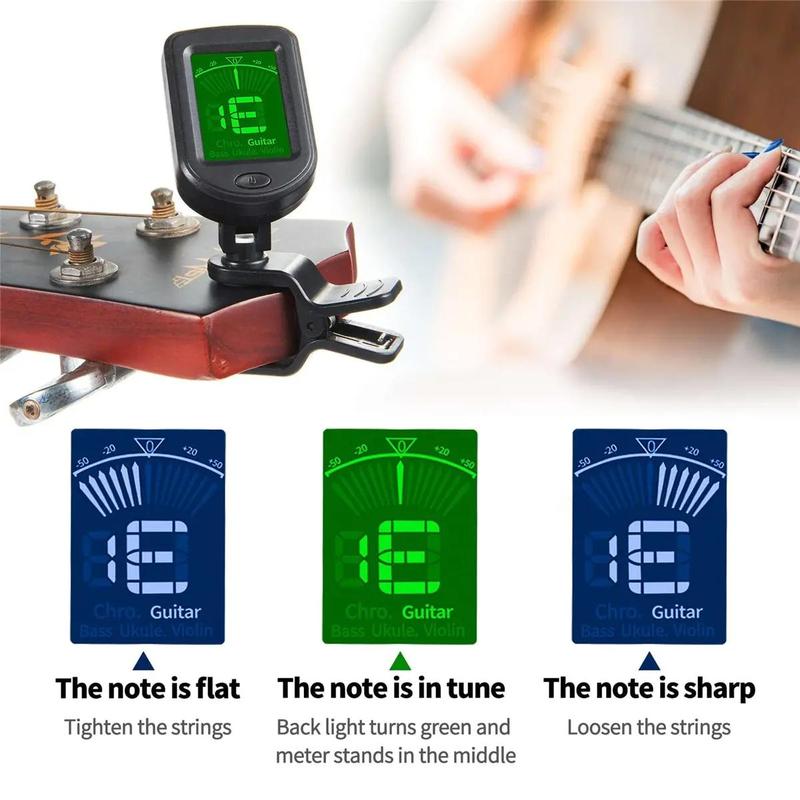 Guitar Tuner, Clip-on Guitar Tuner, Electronic Tuner for Guitar Bass Ukulele Violin Mandolin, Music Accessories suitable for Many Musical Instruments, Christmas Gift