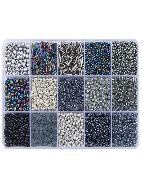 Boho Style Multicolor Ombre Glass Beads, 1 Box 15 Grids Glass Beads, Professional DIY Supplies for Necklace & Bracelet Making