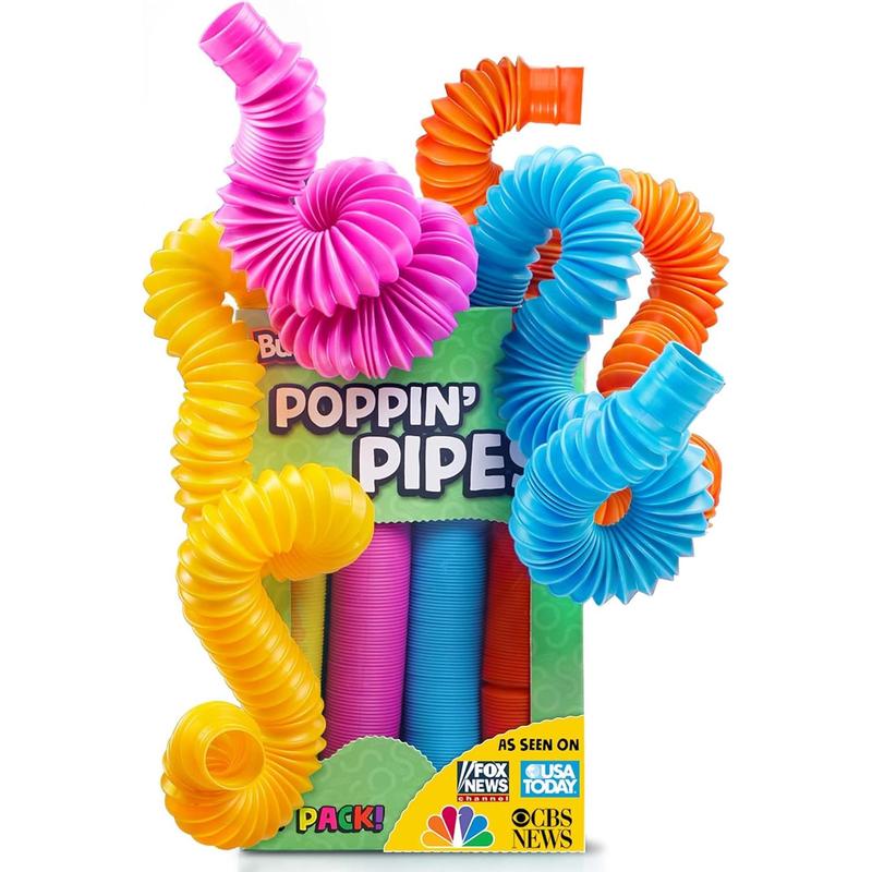 Stocking Stuffers for Kids - Pop Tubes - Sensory Toys - Stocking Stuffers - Toddler Toys - Imaginative Play & Stimulating Creative Learning - Stocking Stuffers for Toddlers 3+ - 4 Pack Large