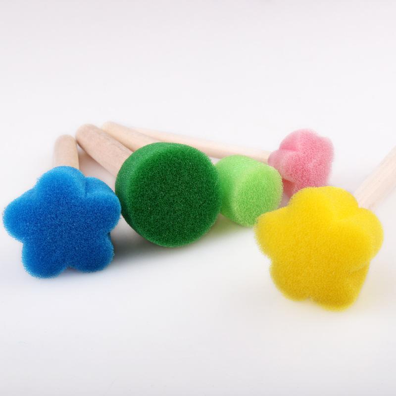 5pcs set Sponge Stamp, Mini Cute Round and Flower Shape Painting Brush with Wooden Handle for Children Painting, DIY, Craft, Scrapbooking, Drawing, Ink, Card Making, Multicolor Paint Sponge Brush