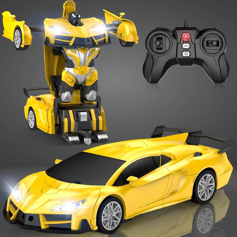 Remote Control Car,Transform Robot RC Cars With Cool LED Headlights, 2.4Ghz Toys Car With 360 Degree Rotation And One-Button Deformation, Christmas Birthday Gifts For Boys Girls(Yellow)