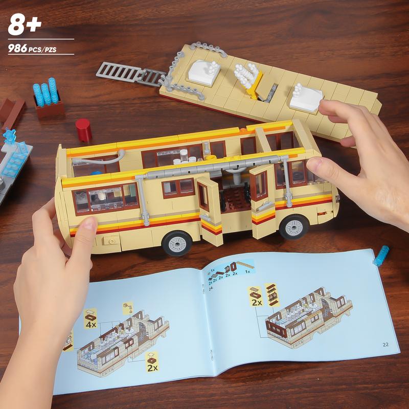 66002,Yellow Rvs Building Block Set,Upgraded Creative yellow bus Building Brick,Classic Camper Van gift Toy Suitable for Birthday Gifts, Movie Fans Collection,For aged 12 and above,Stress relief toy,986 Pieces car building perfect christmas