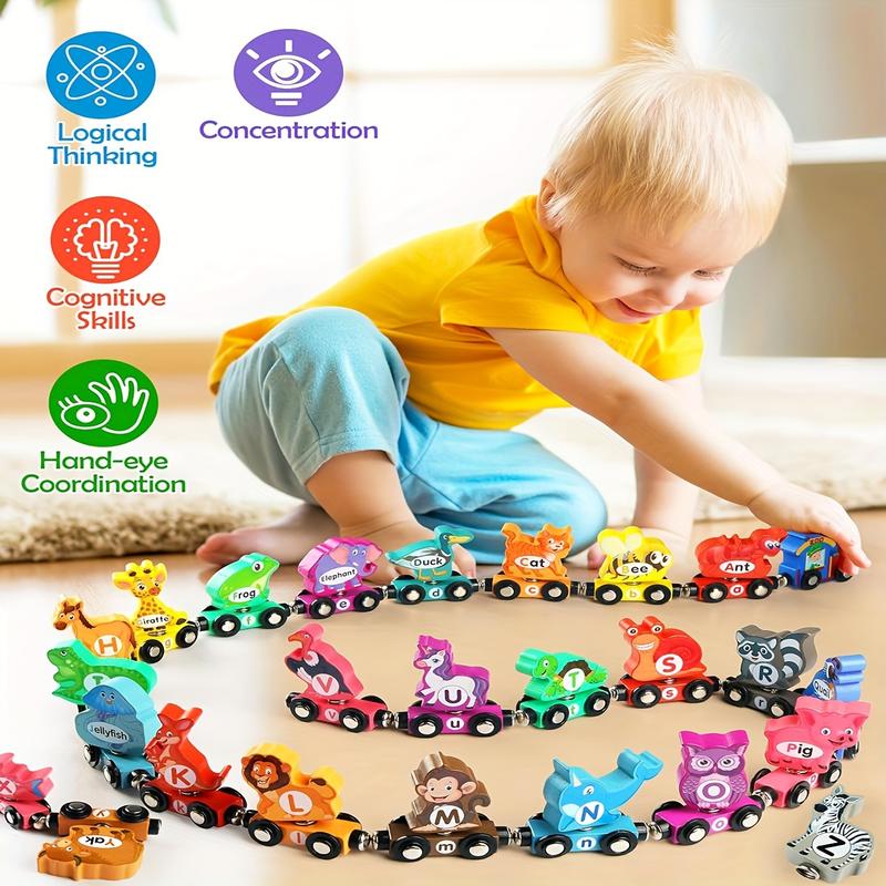 Wooden Train Set with Dinosaur Toy, Buckle Connection Dinosaur Train, Matching and Magnetic Number Train Learning Toy, Fine Motor Skills Education Toy