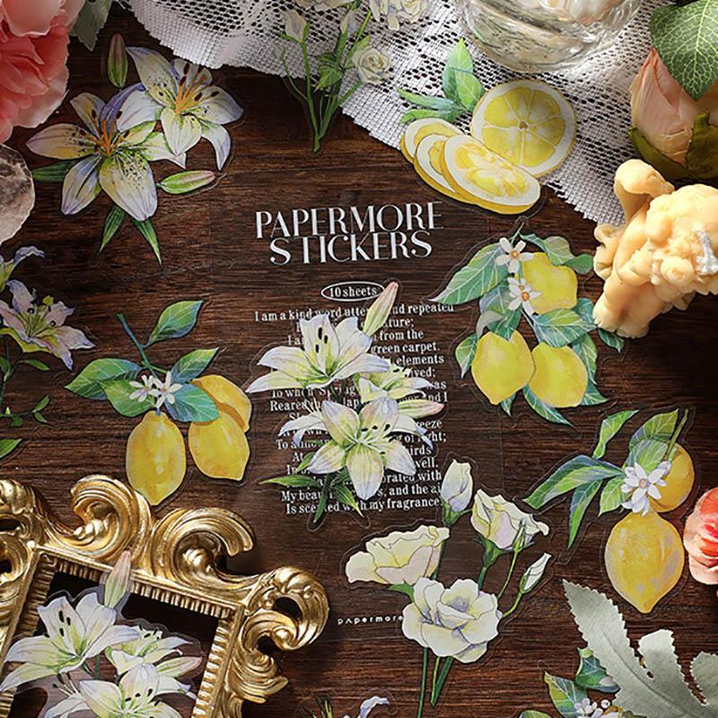 Random Color Floral Pattern Sticker (10 Sheets set), Self Adhesive Decorative PET Stickers, DIY Decals for Scrapbooking, Journal Making Decor