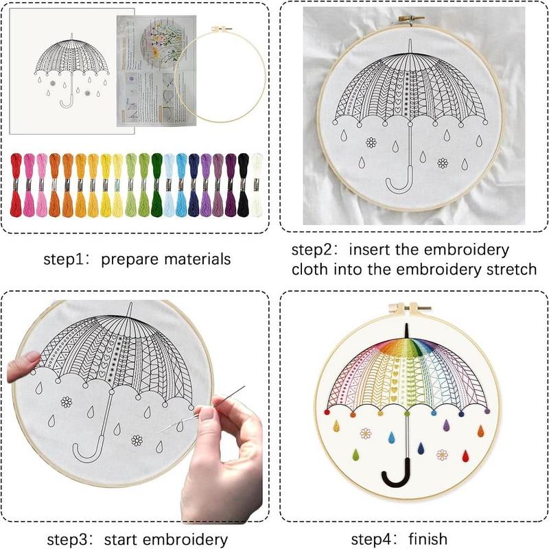 Rainbow & Heart Pattern Embroidery Kit, 4pcs set DIY Cross Stitch Set for Beginner, Stitch Accessories, Embroidery Set with Embroidery Cloth & Embroidery Hoop & Thread & Needle