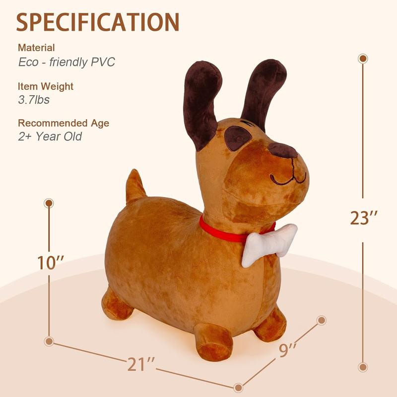 Bouncy Brown Dog Hopper Toy 2 Year Old Boy, Toddler Plush Bouncing Horse Hopper, Ride On Animal Bouncer, Inflatable Riding Cool Birthday Gifts 3 4 Yr Girls