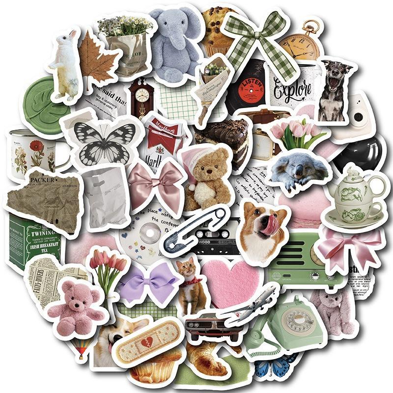 Cute Cartoon Self Adhesive Sticker Gift, 58pcs Scrapbooking & Journal Making Material Paper, DIY Decorative Sticker for Stationery Computer Water Bottle, Summer Stickers Gifts, Tienda En Tiktok, Stamping Products, Christmas Gift