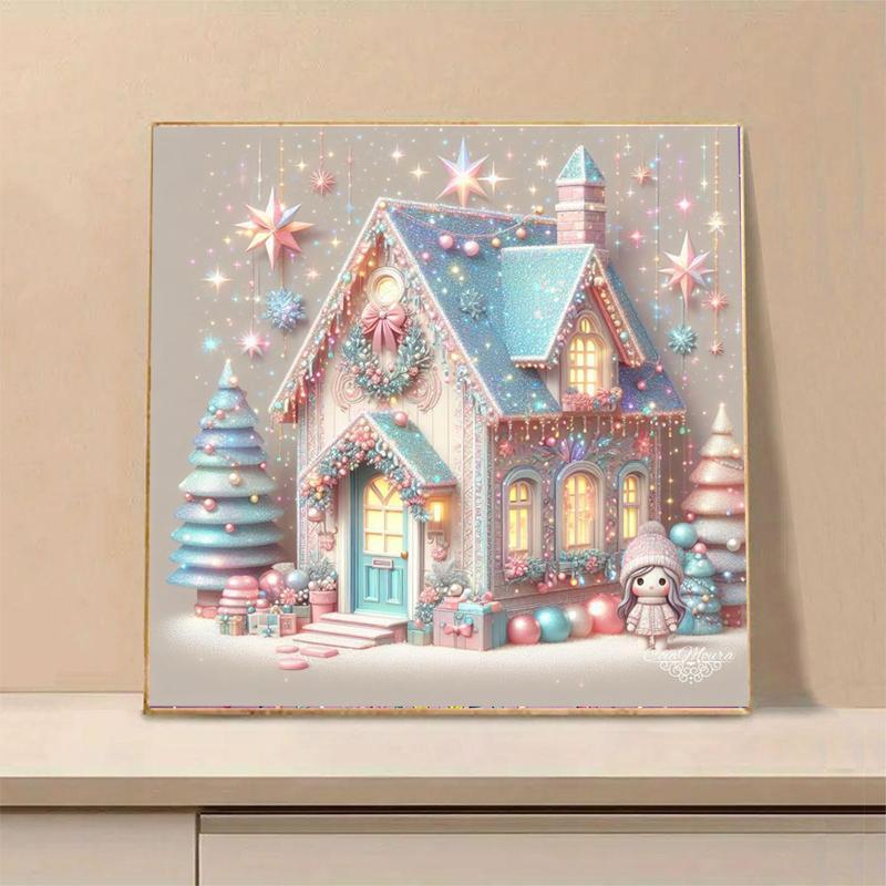 Christmas House Pattern DIY Diamond Arts Colorful Painting Kit without Frame, DIY 5D Diamond Arts Colorful Painting Kit, Wall Art Decor for Home