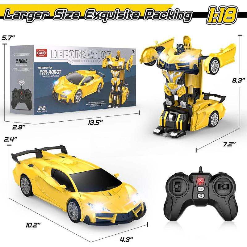 Remote Control Car,Transform Robot RC Cars With Cool LED Headlights, 2.4Ghz Toys Car With 360 Degree Rotation And One-Button Deformation, Christmas Birthday Gifts For Boys Girls(Yellow)