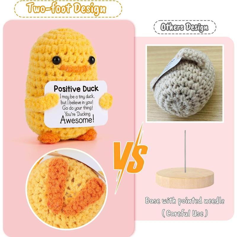 Inspirational Crochet Positive Duck – Handmade Emotional Cheer Support Funny Pickle Potato Gifts for Women Friend Men Coworker Birthday Christmas Stocking Stuffer White Elephant