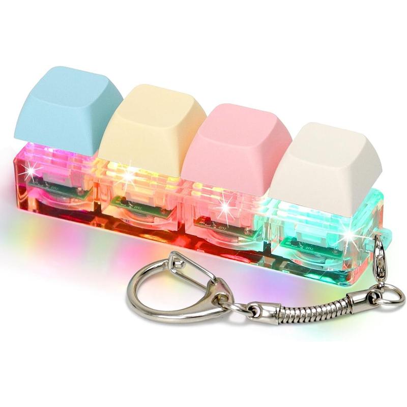 Macaroon 4 in 1 Keyboard Fidget Toys for Adults Keyboard Clicker with LED Light Keychain Fidget Sensory Fun Toys for Anxiety Decompression