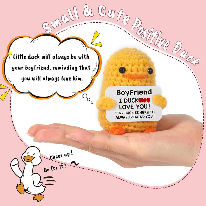 Inspirational Crochet Positive Duck – Handmade Emotional Cheer Support Funny Pickle Potato Gifts for Women Friend Men Coworker Birthday Christmas Stocking Stuffer White Elephant