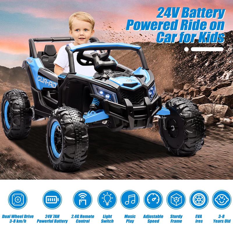 CoCLUB 24V Ride on Toys for Kids, Large Seat Ride on UTV Cars with Remote Control, Battery Powered Kids Car Electric Vehicle with 3 Speed, Bluetooth Music, 4 Wheels Spring Suspension