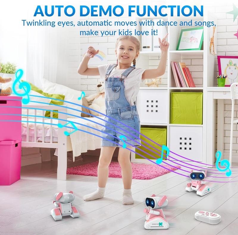 RC Robot Toys for Kids, Rechargeable Remote Control Robot Toy for Boys & Girls, with Auto Demo, Dance Moves, Music, Shining 7 Colors LED Eyes & Flexible Head, Ears & Arms