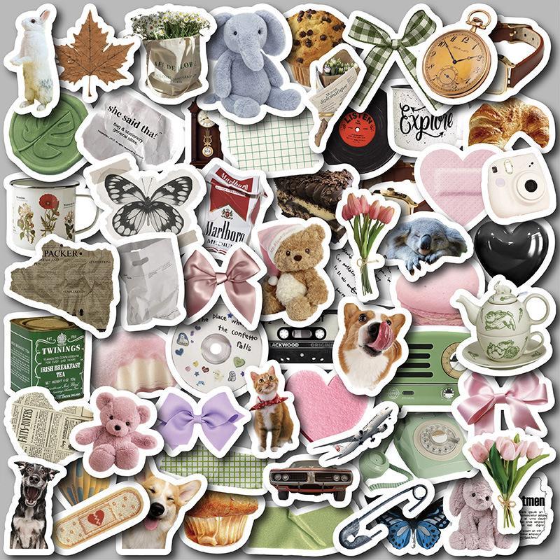 Cute Cartoon Self Adhesive Sticker Gift, 58pcs Scrapbooking & Journal Making Material Paper, DIY Decorative Sticker for Stationery Computer Water Bottle, Summer Stickers Gifts, Tienda En Tiktok, Stamping Products, Christmas Gift