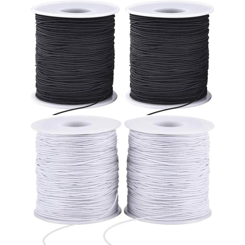 Stretchy String for Bracelets, 4 Rolls 1 mm Sturdy Elastic String Elastic Cord for Jewelry Making, Necklaces, Beading (2 Black+ 2 White)