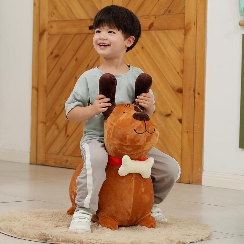 Bouncy Brown Dog Hopper Toy 2 Year Old Boy, Toddler Plush Bouncing Horse Hopper, Ride On Animal Bouncer, Inflatable Riding Cool Birthday Gifts 3 4 Yr Girls