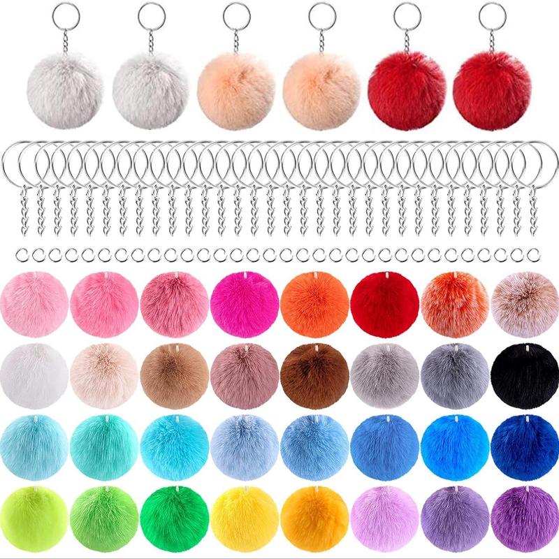 Mixed Color Plush Ball Keychain Making Materials Set, 80pcs set DIY Jewelry Making Supplies for Women & Teenager, DIY Jewelry Making Accessories