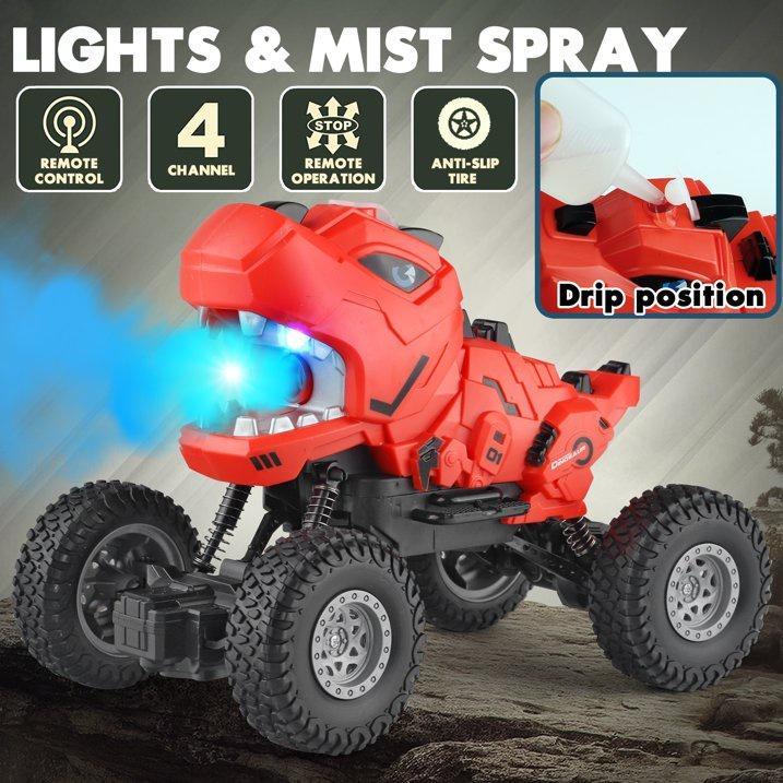 Dinosaur-Themed Remote Control Truck with Mist Spray for Boys, Kids, and Toddlers