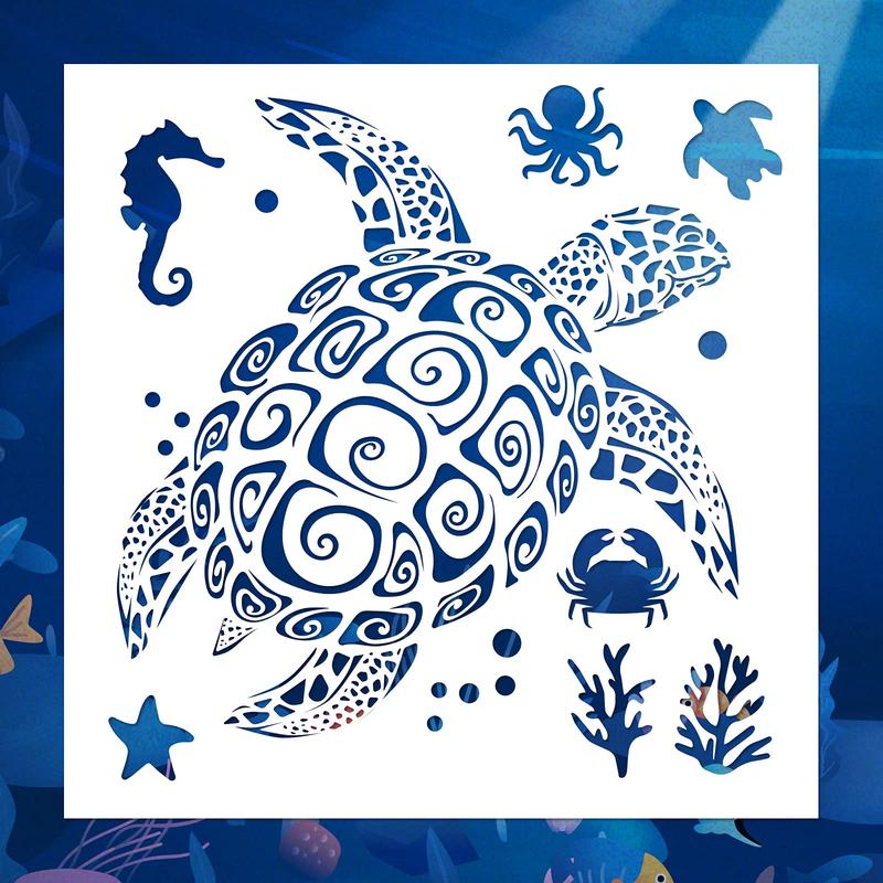 Turtle Pattern Stencil, Reusable Sea Life Pattern Stencil, DIY Decorative Stencil for Wall Painting, Home Decor Art Supplies