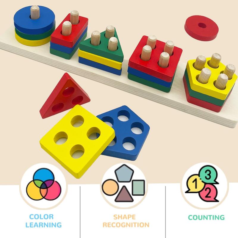 Wooden Sorting & Stacking Toys, Montessori Toys for 3 4 5 Years Old Toddlers, Color Recognition Stacker Shape Sorter Puzzles, Gift for Baby Boys Girls…