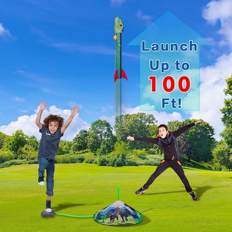 Dinosaur Toy for Kids- Launch Up to 100 Ft, 4 Rockets, Outdoor Outside Toys for Kids, Dinosaur Toys, Birthday Gifts for 3 4 5 6 7 8-12 Year Old Boys Girls