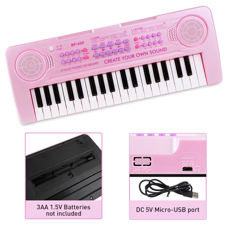 M SANMERSEN Kids Piano Keyboard - 37 Keys Piano Toys for Kids Beginners Electronic Piano with Microphone Educational Musical Toy for 3 4 5 6 7 8 Year Old Boy Girls Gift