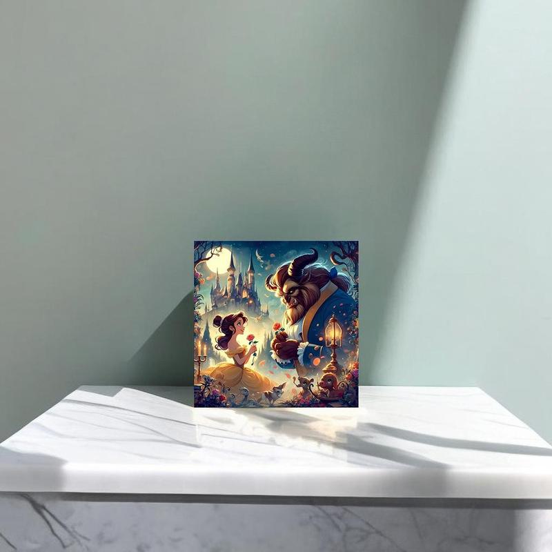 Beauty and The Beast Pattern DIY Diamond Arts Colorful Painting Kit without Frame, DIY 5D Diamond Arts Colorful Painting for Home Bedroom Wall Decor