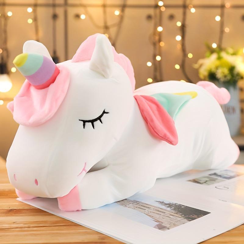 Unicorn Design Plush Toy, Cute Soft Pink Unicorn Plushie with Rainbow Wings, Stuffed Animal Pillows Toy, Home Decor