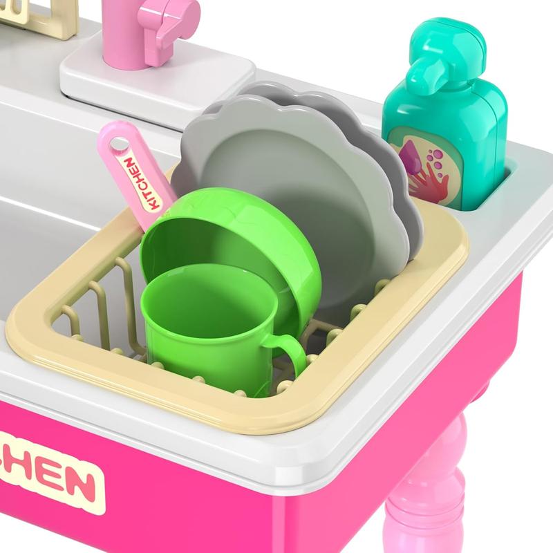 Play Sink with Running Water, Kitchen Play Sink Toy with Electric Faucet, Floating Pool Toys & Fishing Game