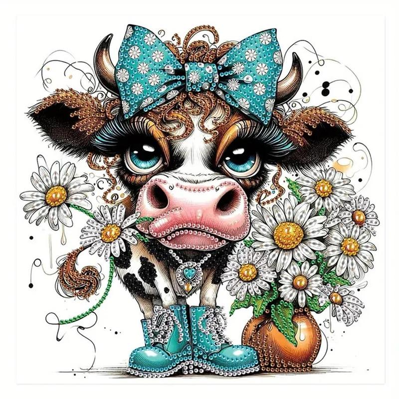 Cartoon Cow Pattern DIY Diamond Arts Colorful Painting Kit without Frame, DIY 5D Diamond Arts Colorful Painting for Home Wall Decor