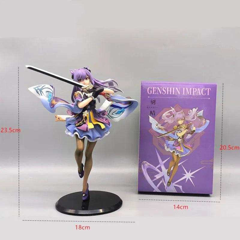 25CM Anime Figure Genshin Impact Keqing Swing A Sword Standing Sword Hu tao Model Toy PVC Collection Toy Desktop Decoration