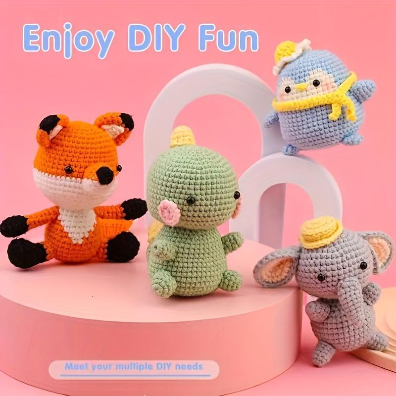 Cute Animal Crochet Kit, 1 Set 4 Patterns Crochet Kit with Crochet Hook & Yarn Balls & Instructions & Needles, Accessories Kit Starter for Beginners, Stocking Fillers Gift, Crochet