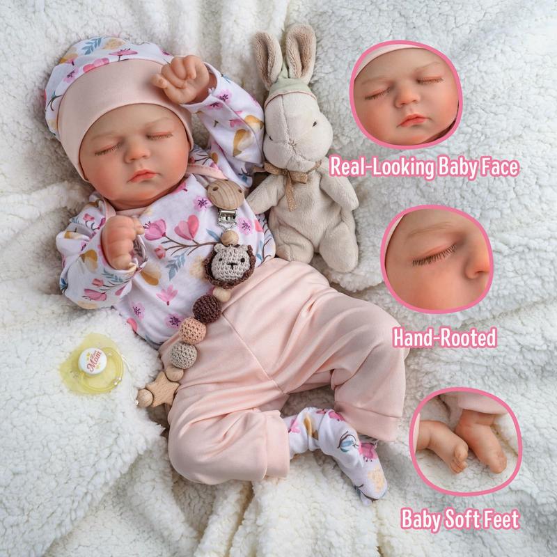 BABESIDE Lifelike Reborn Baby Dolls - 20 inch Soft Body Realistic Newborn Baby Doll Sleeping Real Life Baby Doll Girl with Pink and White Floral Accessories Set Gift for Children Age 3+