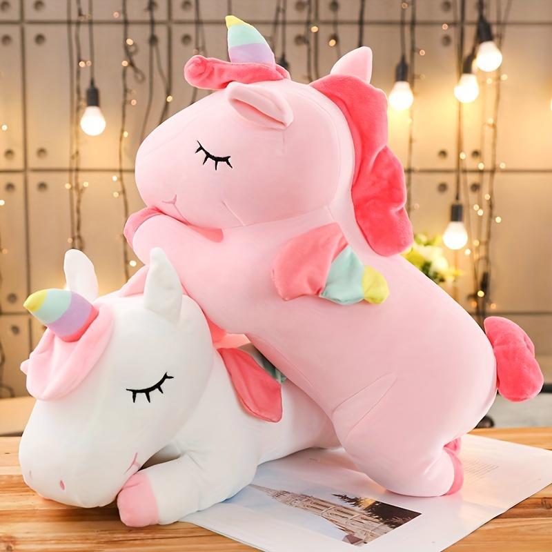 Unicorn Design Plush Toy, Cute Soft Pink Unicorn Plushie with Rainbow Wings, Stuffed Animal Pillows Toy, Home Decor