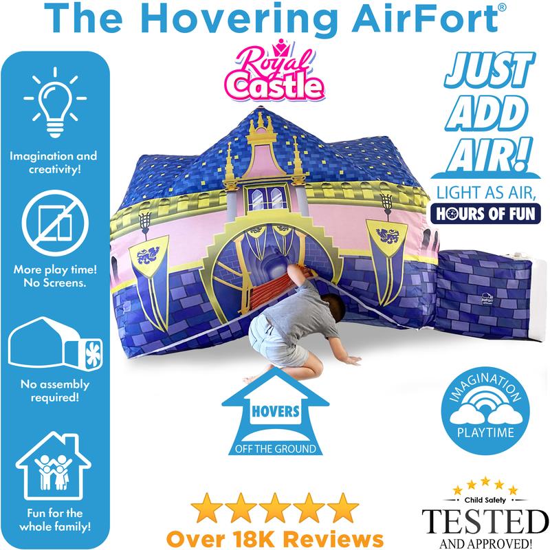 The Original Patented AirFort - Build A Fort in 30 Seconds, Inflatable Fort for Kids, Play Tent for 3-12 years, A Playhouse Where Imagination Runs Wild, Fan not included (Royal Castle)