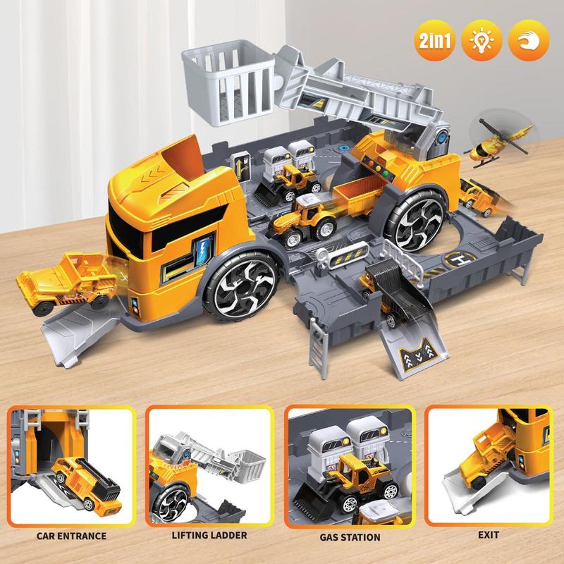 Construction Vehicle Toy with Random Mini Car, 1 Box Parking Lot Mode Engineering Vehicle Toy, Birthday Gift for Boys & Girls