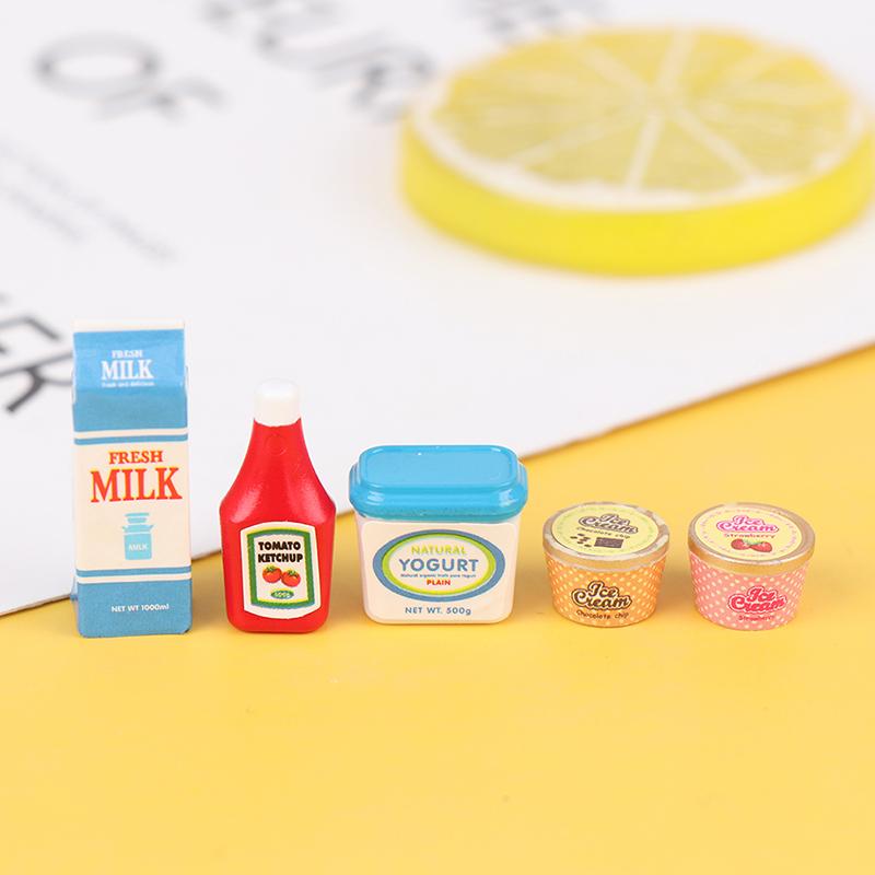 New Fashion 5Pcs Set Dollhouse Tomato Sauce Iced Yogurt Miniature Food Toy Model Kids Cute Toy