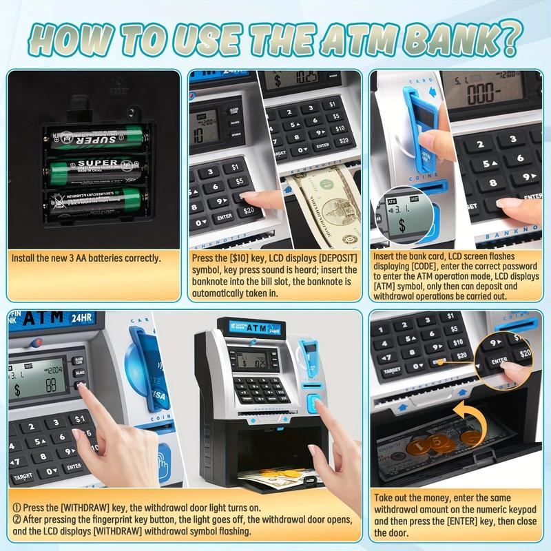 ATM Toys for Kids with Debit Card, Bill Feeder, Coin Recognition, Balance Calculator, Electronic Savings Safe Toys