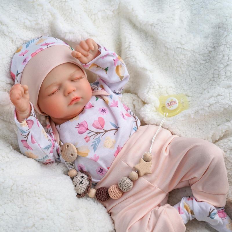 BABESIDE Lifelike Reborn Baby Dolls - 20 inch Soft Body Realistic Newborn Baby Doll Sleeping Real Life Baby Doll Girl with Pink and White Floral Accessories Set Gift for Children Age 3+