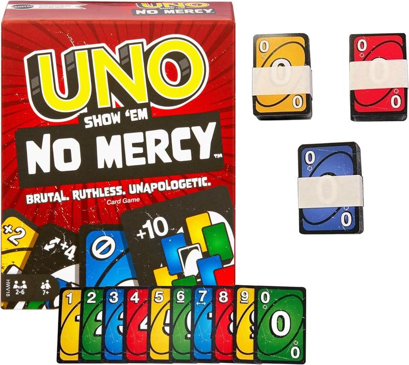 UNO NO MERCY PLUS: UNO version 196 194 card game upgrade for family, Ideal for Parties and Travel, UNO +100 difficult rules, UNO CARD GAME TOP BOARD GAME