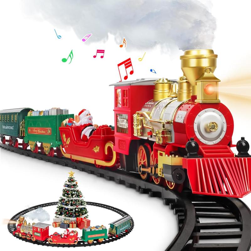 Christmas Train Set, Electric Train Toys with Water Steam, Sounds & Lights, Model Train Set for Under The Xmas Tree, Railway Kit Gifts for 3, 4, 5, 6, 7, 8+ Year Old Boy & Girl