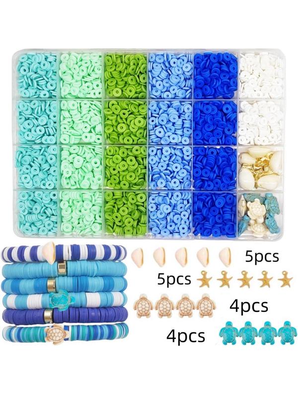 Boho Style Multicolor Beads & Turtle & Shell & Starfish Design Charms, 1 Box 24 Color Beads & Pendants, DIY Jewelry Making Supplies for Bracelet & Necklace & Earrings