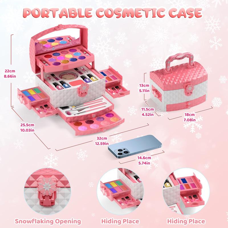 Makeup Set ，56 Pcs Washable Real Cosmetic, Safe & Non-Toxic Frozen Toys Makeup Kit, Frozen Princess Dress up Kit Christmas & Birthday Girl Gift