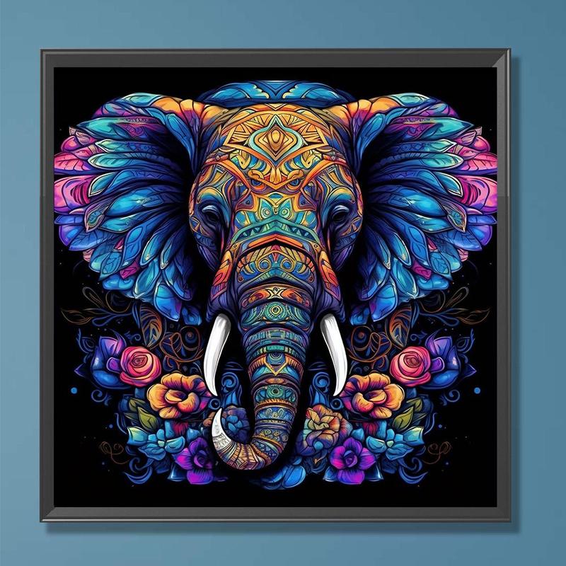 Elephant Pattern DIY Diamond Art Painting Picture without Frame, 5D Diamond Art Paint Cross Stitch Kit, DIY Decorative Painting for Bedroom Living Room Office