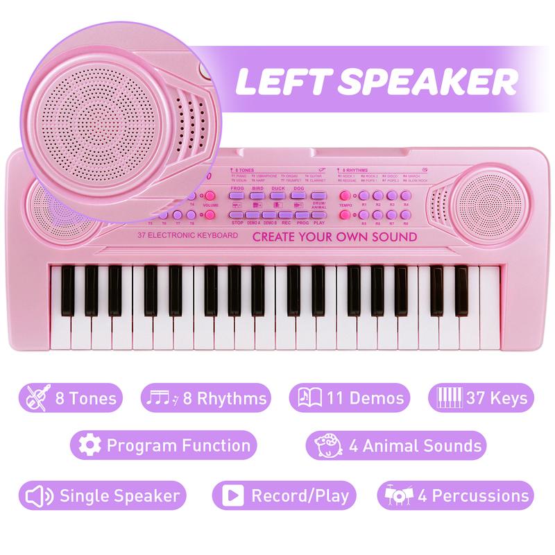 M SANMERSEN Kids Piano Keyboard - 37 Keys Piano Toys for Kids Beginners Electronic Piano with Microphone Educational Musical Toy for 3 4 5 6 7 8 Year Old Boy Girls Gift