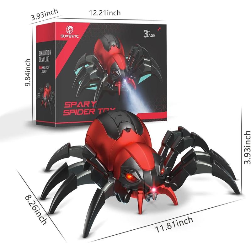 Remote Control Spider Kids Toys - Realistic RC Spider, Music Effect, LED Light, Toys for 3 4 5 6 7 8 9 10 11 12+ Year Old Boys Girls, Gifts for Halloween Christmas Birthday, Red