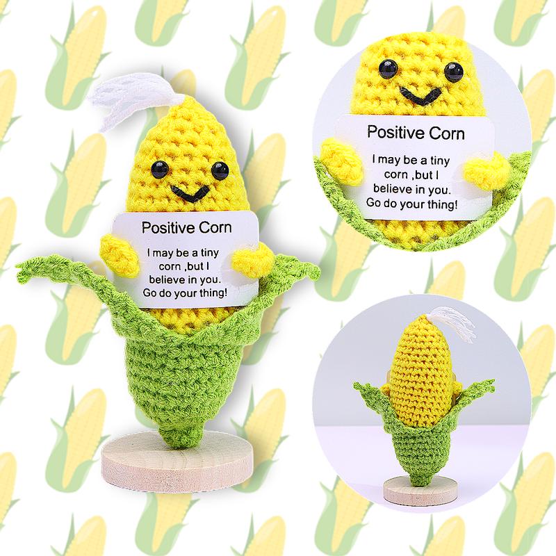 Mini Funny Positive Corn, Wool Knitting Corn decor with Positive Card  - Creative Cute Crochet decor Cheer Up Gift for Friends