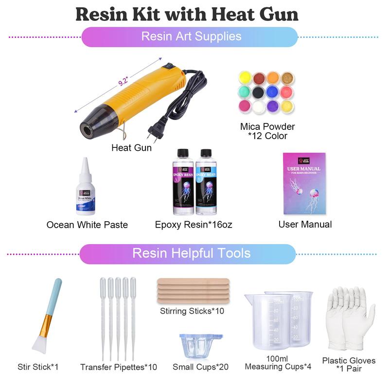 16oz Clear Resin Kit with Heat Gun, Premium Crystal Epoxy Resin with White Pigment Paste,High Gloss & Bubbles Free Resin Hardener Kit for Art Crafts,Molds, Making Ocean Wave - LET'S RESIN